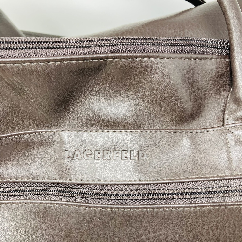 KARL LAGARFELD PARFUMS Duffle Bag Brown faux leather large travel Gym Bag 18x13" - Picture 4 of 14